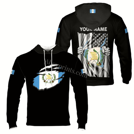 Ahoyprints Personalized Guatemala's Flag with US Flag Patriotic Hoodie Sweatshirt