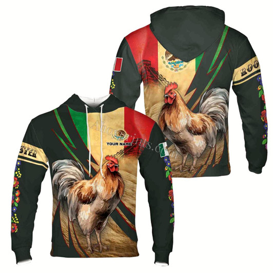 Ahoyprints Personalized Name Mexico Rooster With Aztec Pattern Hoodie Sweatshirt