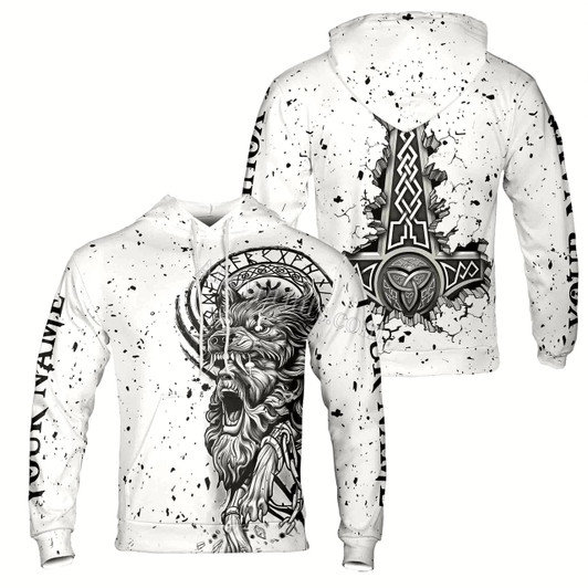 Ahoyprints Personalized Name Viking Warrior With Wolf Grunge Hoodie Sweatshirt