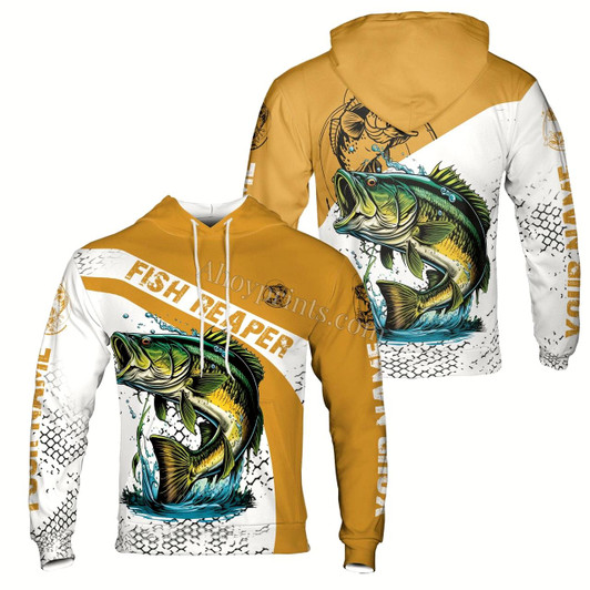 Ahoyprints Personalized Name Unisex Novelty Walleye Fishing Pullover, Fish Reaper Hoodie Sweatshirt