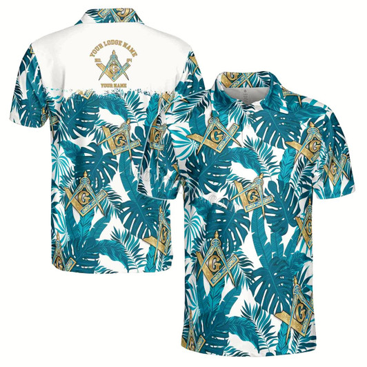 Ahoyprints Personalized Name Lodge Name Masonic Freemasonry Tropical Plants Men's Polo Shirt