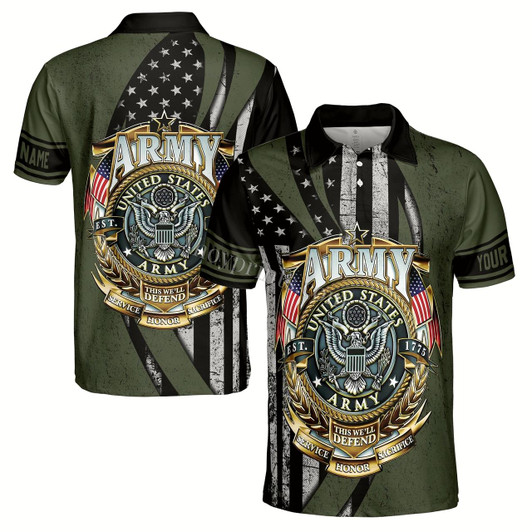 Ahoyprints Personalized Name Patriotic US Veteran Proud Honor Men's Polo Shirt