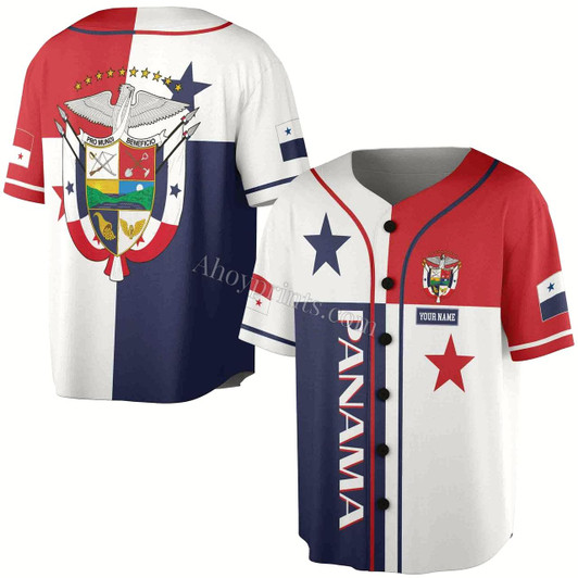 Ahoyprints Personalized Name Panama Flag Coat of Arms Baseball Jersey