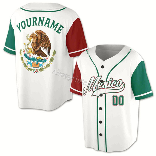 Ahoyprints Personalized Team Name, Name and Number Mexico Mexican Coats of Arm Baseball Jersey Shirt