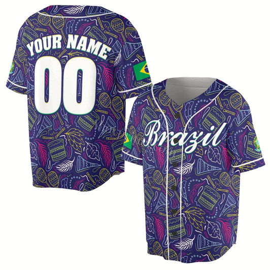 Ahoyprints Personalized Name Number Brazil Flag Coat of Arms Baseball Jersey