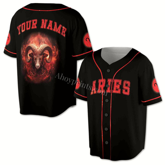 Ahoyprints Aries Baseball Jersey, Aries Horoscope Lion Gift Idea, Birthday Gift