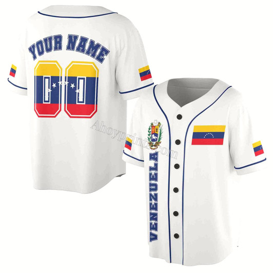 Ahoyprints Personalized Name Number Venezuela Flag Coat of Arms Baseball Jersey
