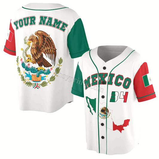 Ahoyprints Personalized Name Number Mexico Lover Mexican Flag Baseball Jersey