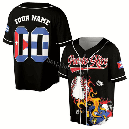 Ahoyprints Personalized Name Number Baseball Puerto Rico Puerto Rican Flag Baseball Jersey