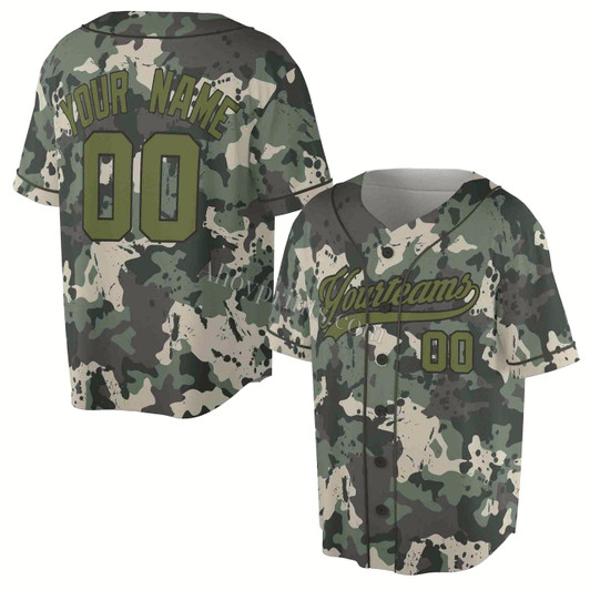 Ahoyprints Personalized Name Team Name Number Camouflage Olive-Black Baseball Jersey