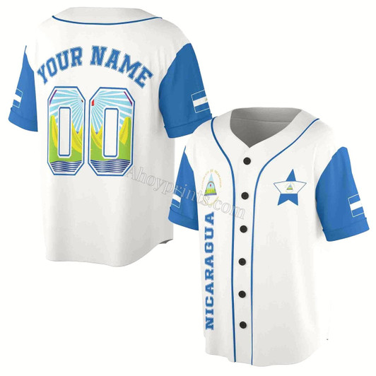 Ahoyprints Personalized Name Number Nicaragua Flag Coat Of Arms Baseball Jersey