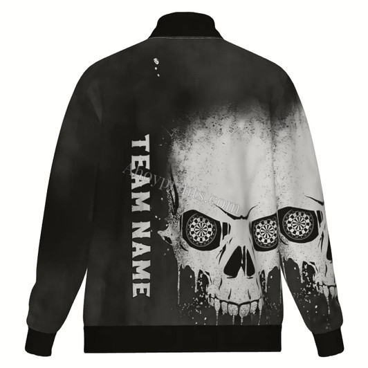Ahoyprints Personalized Dart Unisex Bomber Jacket For Professional Dart Players Featuring Smoky Skull Design