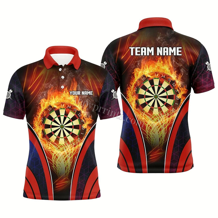 Ahoyprints Personalized Men'S Polo Shirt Featuring Flame Sports Darts Design For Dedicated Players