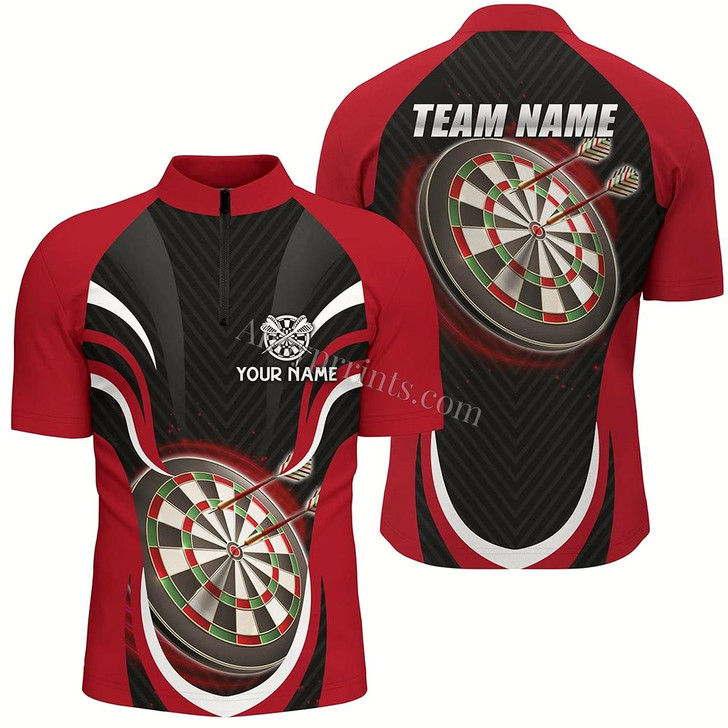 Ahoyprints Personalized Men'S Polo Shirt With Red Dart Graphics Stylish Shirt For Dart Enthusiasts