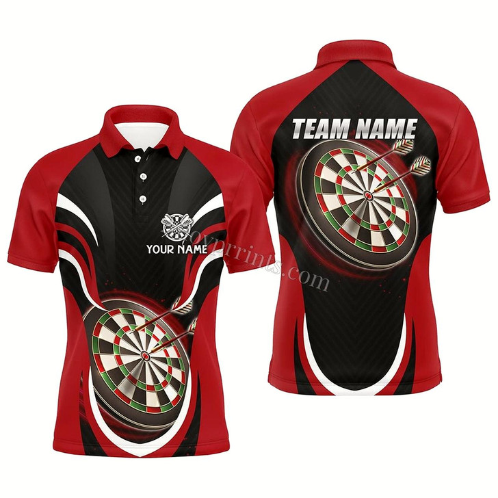 Ahoyprints Personalized Men'S Polo Shirt With Red Dart Graphics Stylish Shirt For Dart Enthusiasts