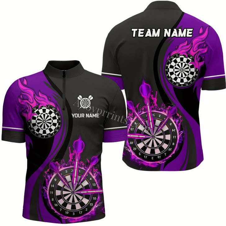 Ahoyprints Personalized Men'S Polo Shirt With Flame Fire Dart Design Tailored For Dart Enthusiasts