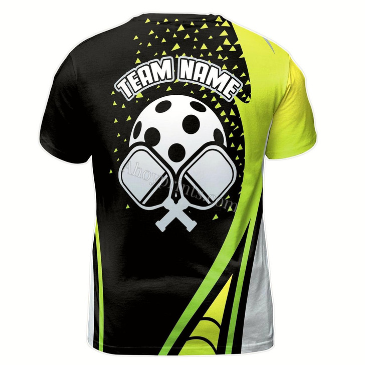 Ahoyprints Personalized Name Pickleball Team Name Green Triangle Pattern Men's T-shirt