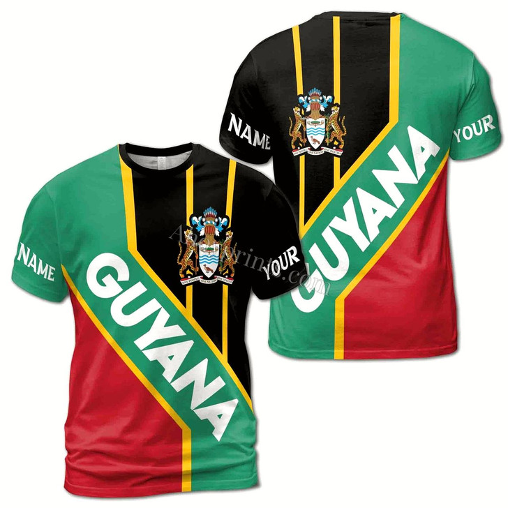 Ahoyprints Personalized Name Guyana Coat of Arms Patriotic Men's T-Shirt