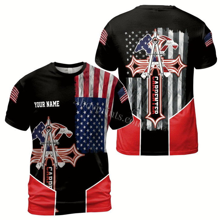 Ahoyprints Personalized Name Carpenter Hammer Pliers American Flag Men's T-Shirt
