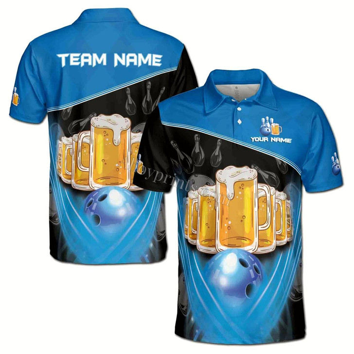 Ahoyprints Personalized Name Team Name Funny Beer Bowling Ball Men's Polo Shirt