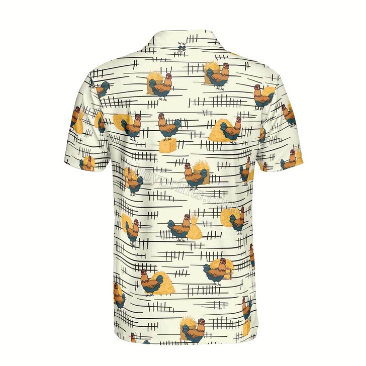 Ahoyprints Funny Chicken Rooster Beside Haystacks Pattern Golf Men's Polo Shirt
