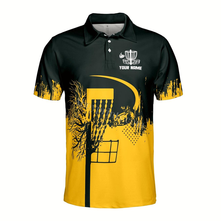 Ahoyprints Personalized Name Team Disc Golf Grunge Black Yellow Pattern Men's Polo Shirt