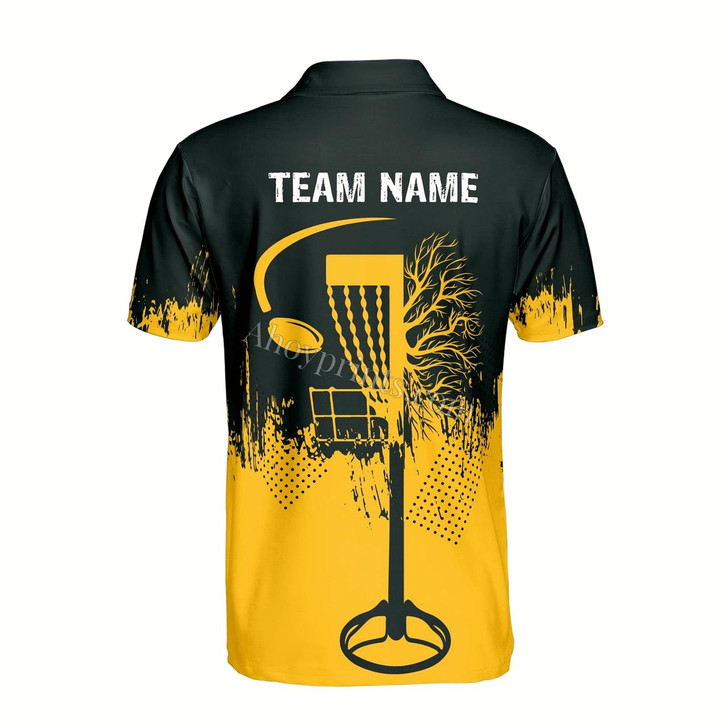 Ahoyprints Personalized Name Team Disc Golf Grunge Black Yellow Pattern Men's Polo Shirt