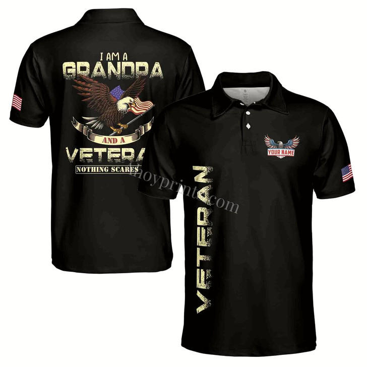 Ahoyprints I'm a Grandpa A Veteran Proud Vet Grandfather Fathers Day Men's Polo Shirt