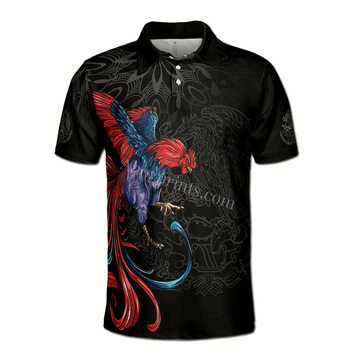 Ahoyprints Rooster Graphic Chicken Mexican Aztec Black Eagle Men's Polo Shirt