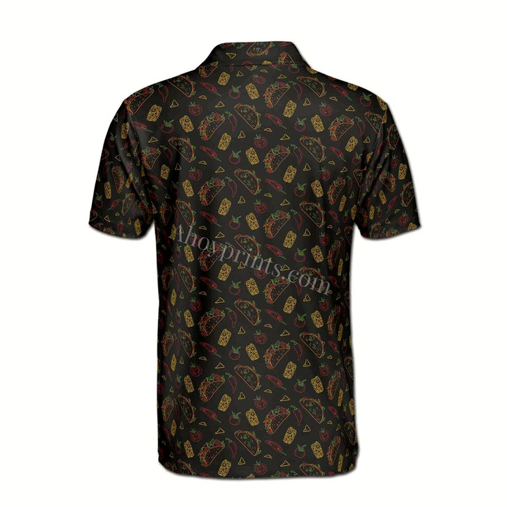 Ahoyprints Funny Black Tiny Tacos Sketch Tequila Doodle Golf Men's Polo Shirt