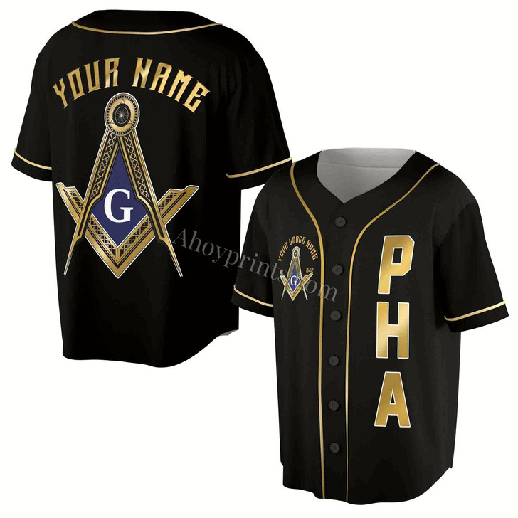 Ahoyprints Personalized Name Logde Name Number Masonic Lodge, PHA Freemasonry 3D Baseball Jersey