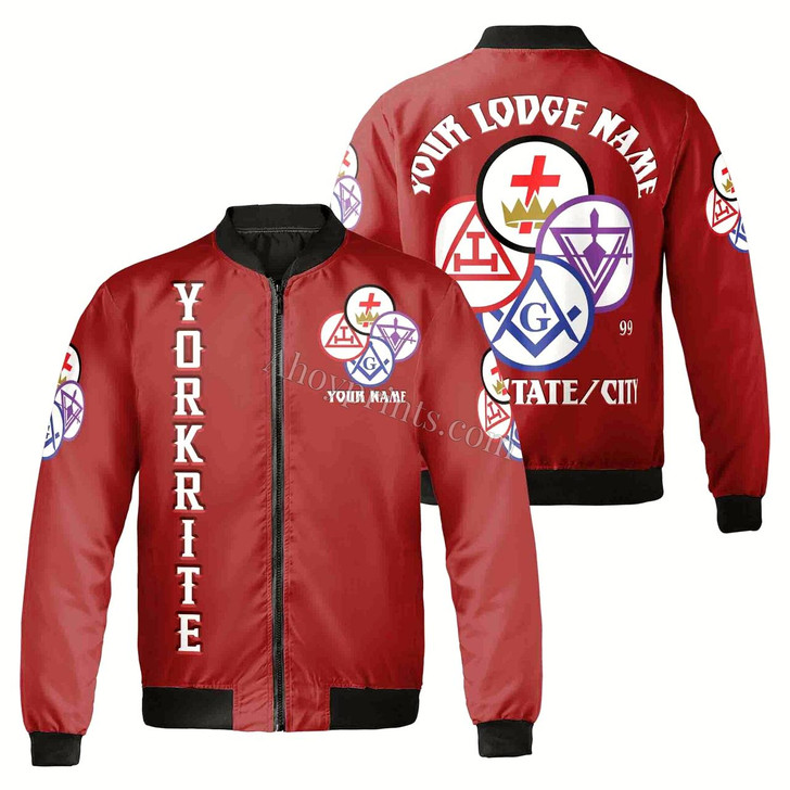 Ahoyprrints Personalized Name Lodge Name Freemasonary York Rite Masonic Freemason Unisex Bomber Jacket