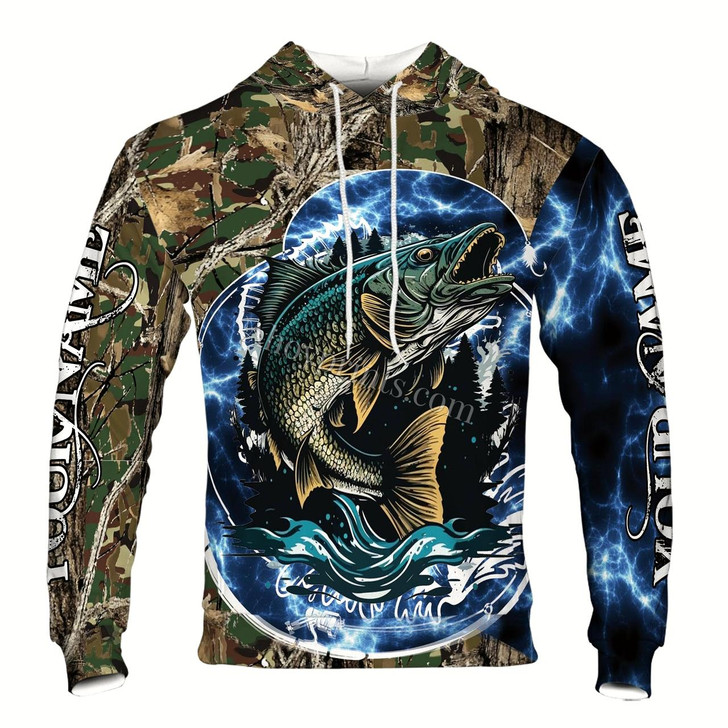 Ahoyprints Personalized Name Unisex Novelty Bass Fish Gifts For Men Hoodie Sweatshirt Style 1