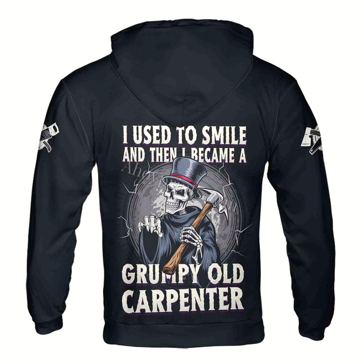 Ahoyprints Personalized Name Skull I Used To Smile And Then I Became A Grumpy Carpenter Hoodie Sweatshirt
