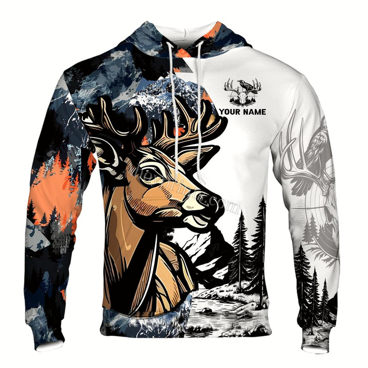 Ahoyprints Personalized Deer with Forest and Mountain Hoodie Sweatshirt