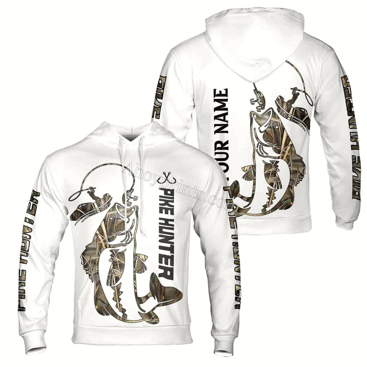 Ahoyprints Personalized Name Pike Hunter Fisherman Hoodie Sweatshirt
