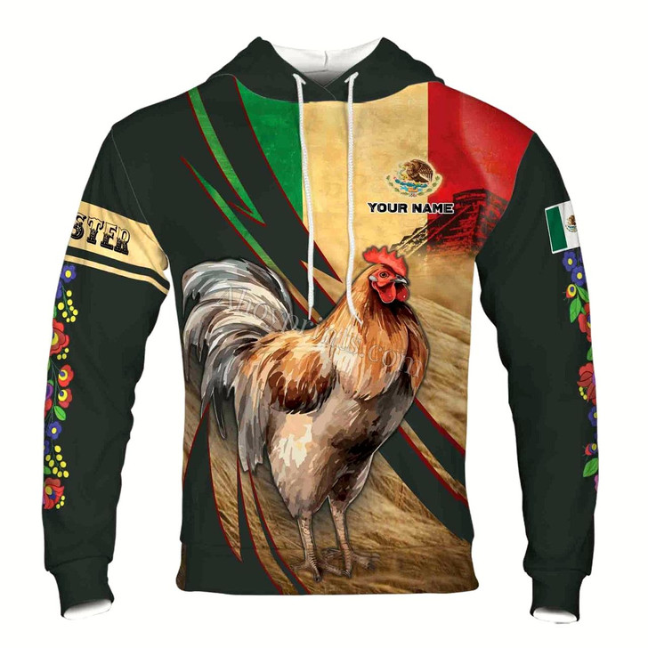 Ahoyprints Personalized Name Mexico Rooster With Aztec Pattern Hoodie Sweatshirt