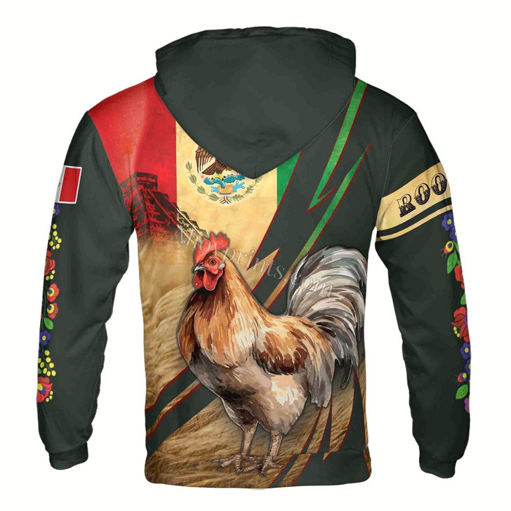 Ahoyprints Personalized Name Mexico Rooster With Aztec Pattern Hoodie Sweatshirt