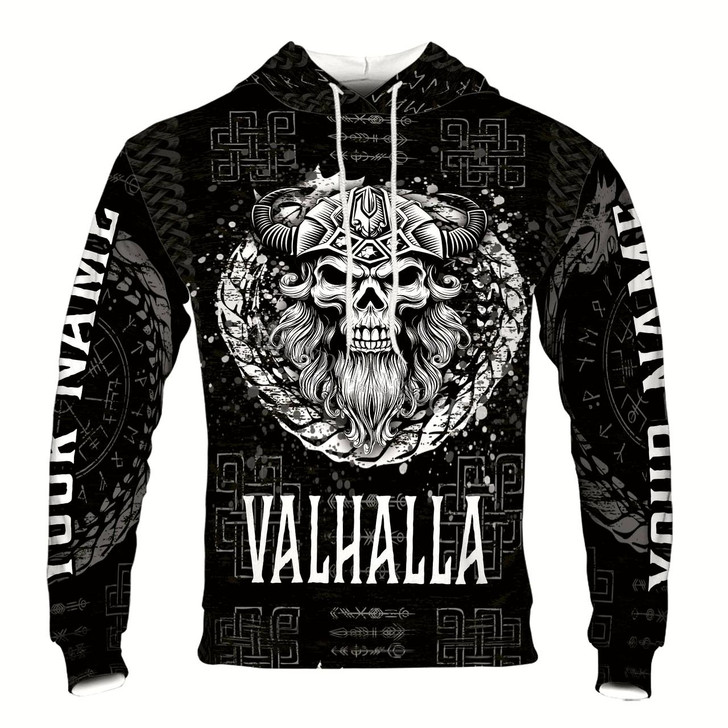 Ahoyprints Personalized Name Grunge Valhalla Skull Warrior Hoodie Sweatshirt