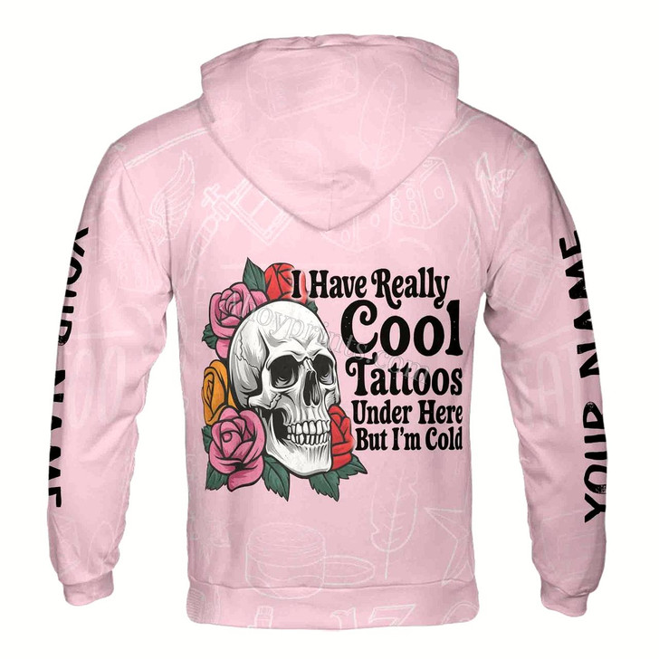 Ahoyprints Personalized name Really Cool Tattoos Under Here Unisex Hoodie, Funny Tattoo Lover Hoodie Sweatshirt