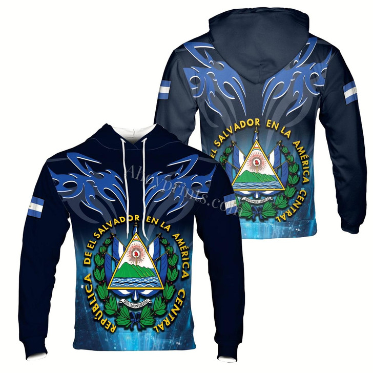 Ahoyprints Personalized Personalized Name El Salvador Coat of Arms Hoodie Sweatshirt