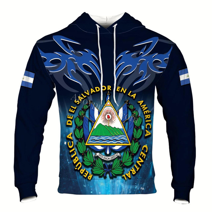 Ahoyprints Personalized Personalized Name El Salvador Coat of Arms Hoodie Sweatshirt