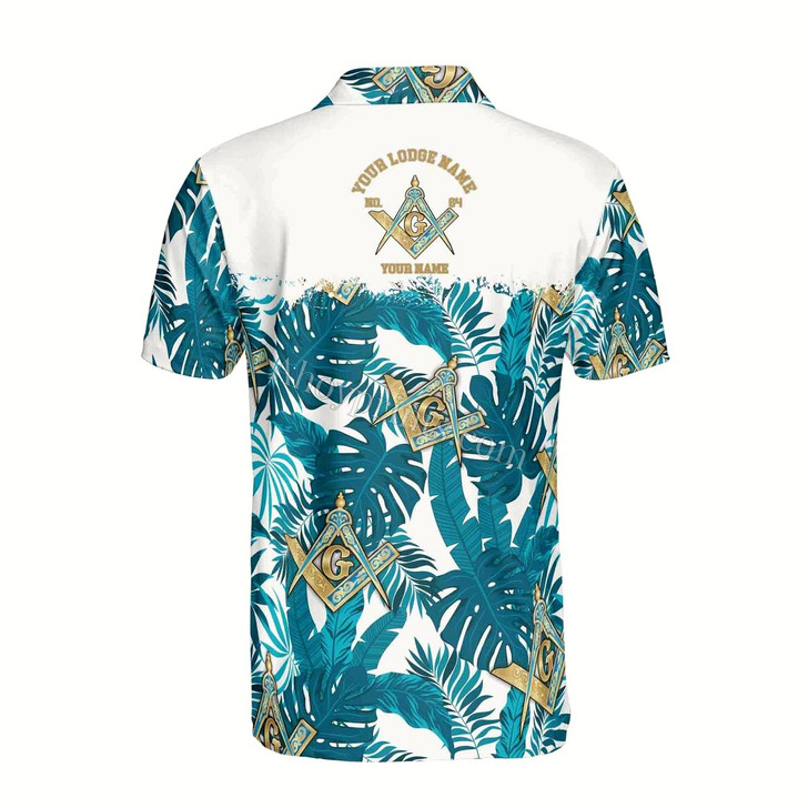 Ahoyprints Personalized Name Lodge Name Masonic Freemasonry Tropical Plants Men's Polo Shirt