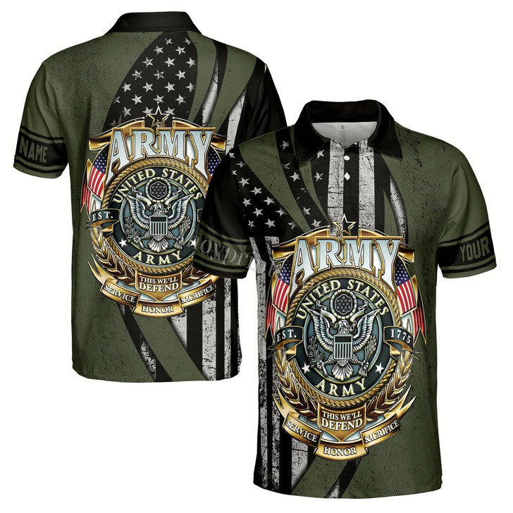 Ahoyprints Personalized Name Patriotic US Veteran Proud Honor Men's Polo Shirt