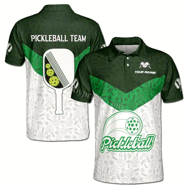Ahoyprints Personalized Name Team Funny Hawaiian Pattern Pickleball Lover Men's polo Shirt