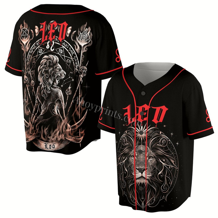 Ahoyprints Zodiac Constellation Leo On Flame Hard Fire Baseball Jersey