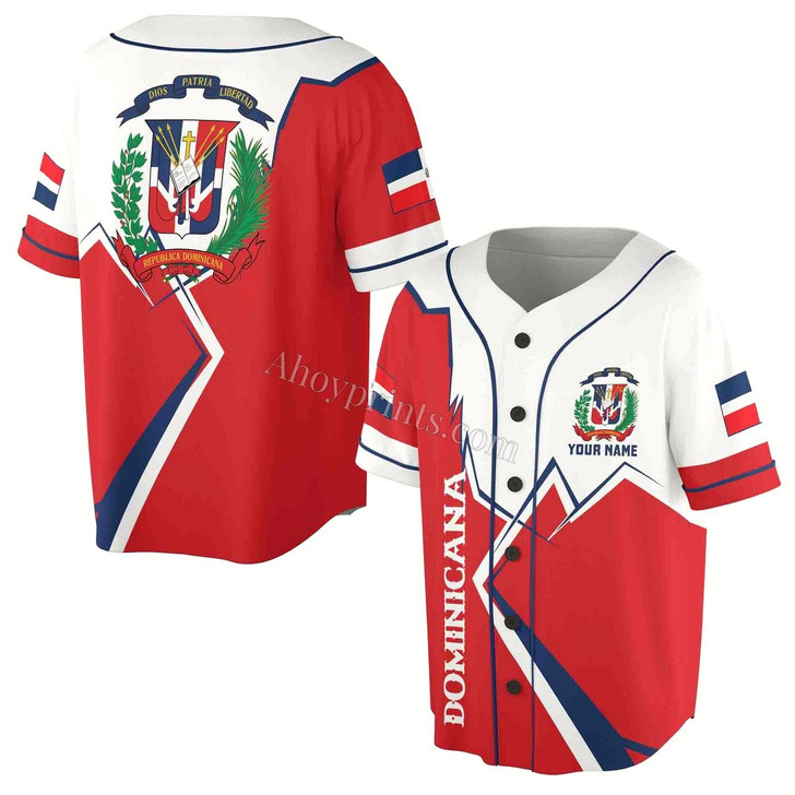 Ahoyprints Personalized Name Dominican Republic Flag Coat of Arms Mountains Dominicana Baseball Jersey