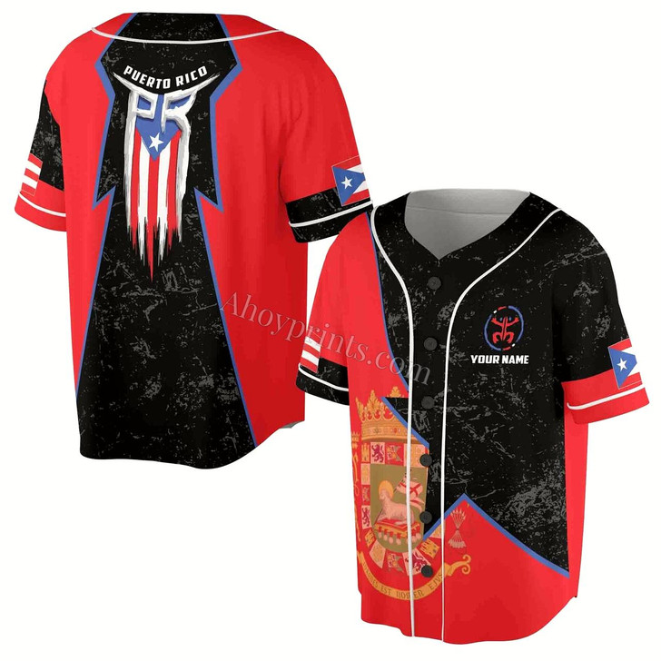 Ahoyprints Personalized Name Puerto Rico Coat Of Arms Puerto Rico Flag Baseball Jersey