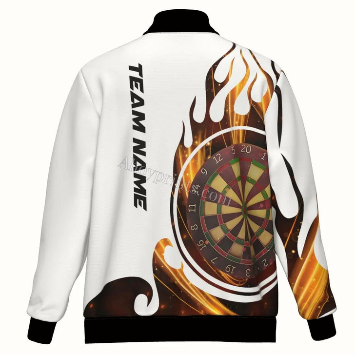 Ahoyprints Personalized Dart Unisex Bomber Jacket For Professional Dart Players Flame Of Fire Dartboard For Dart Enthusiasts