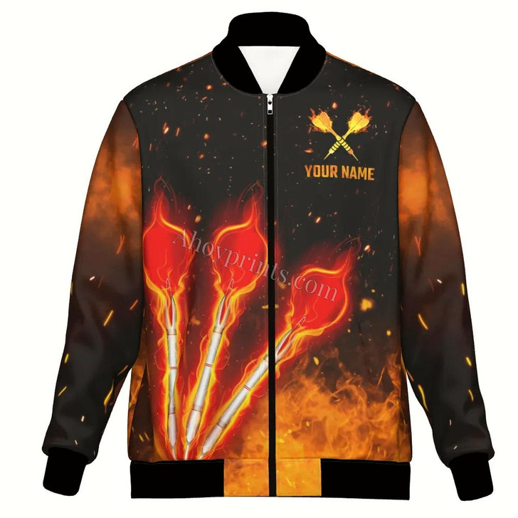 Ahoyprints Personalized Flame Of Fire Dart Unisex Bomber Jacket For Professional Dart Players For Dart Enthusiasts